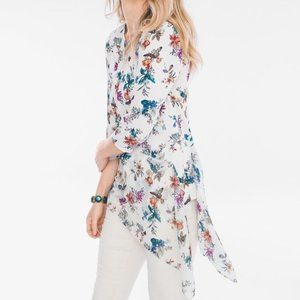Chicos White Butterfly Print Asymmetrical Hem Blouse